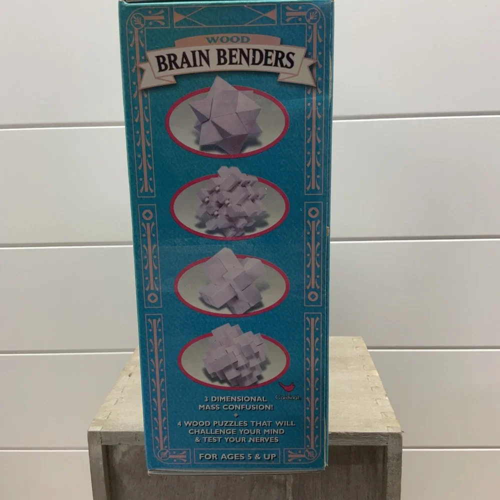 Cardinal Wood Brain Benders 4 Piece 3D Wooden Interlocking Puzzle Set  Vintage